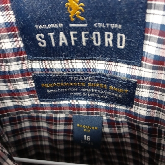 Stafford travel men's long sleeve red gray button - Picture 4 of 6